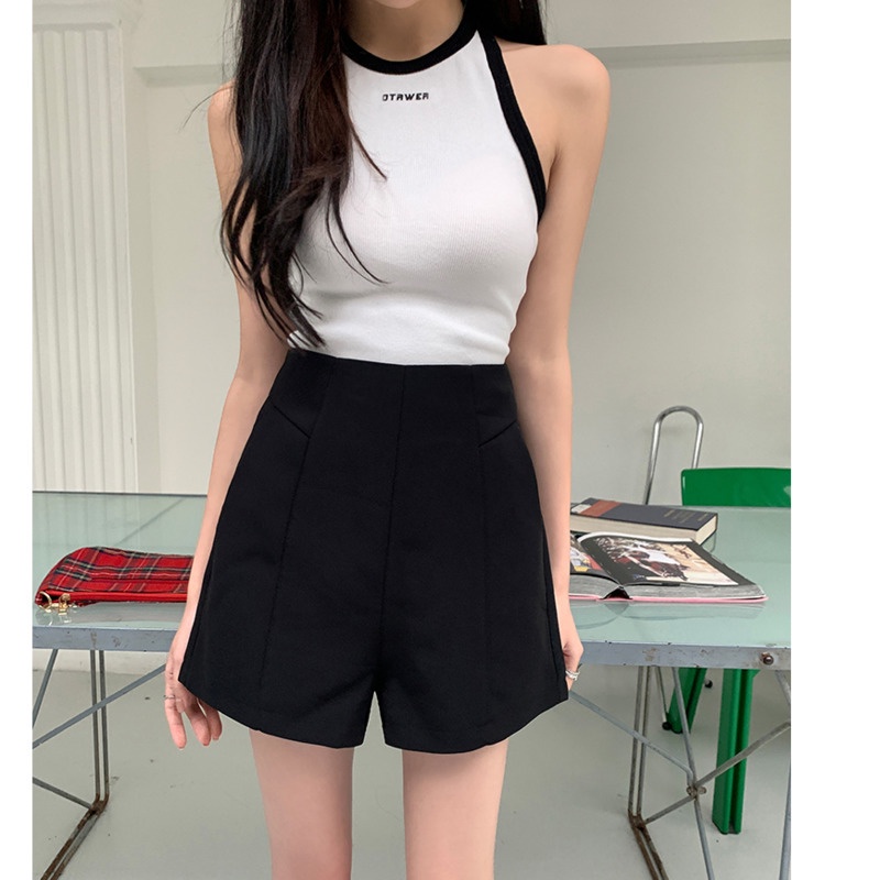 Áo Hai Dây Dệt Kim Màu Trơn RENJIANVSHENG Thời Trang Mùa Hè