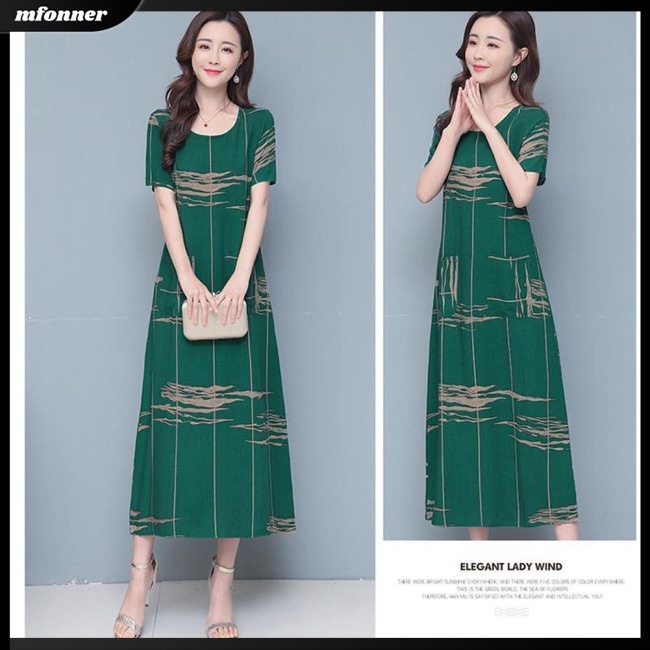 Đầm Lụa Lạnh Tay Ngắn In Họa Tiết Thời Trang Dành Cho Nữ