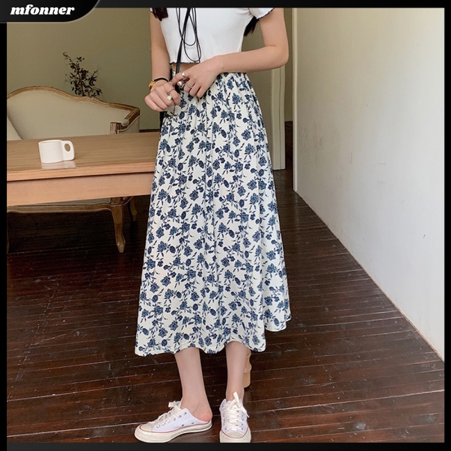 Chân Váy Lưng Cao Co Giãn In Họa Tiết Hoa Phong Cách Pháp Cổ Điển Thời Trang Mùa Hè Cho Nữ