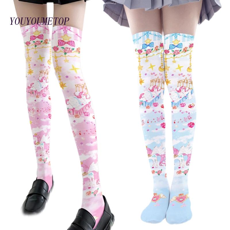 Vớ Dài Qua Gối In Họa Tiết Hoạt Hình Phong Cách Lolita Nhật Bản Cho Nữ