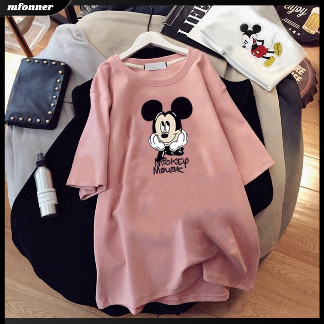 Áo Thun Tay Ngắn Dáng Rộng In Hoạt Hình Chuột Dễ Thương Cho Nữ