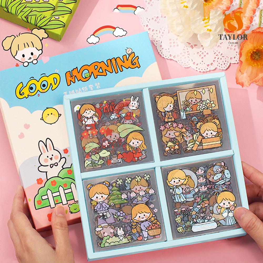 Bộ 100 miếng dán trang trí hình nhân vật hoạt hình dễ thương chống thấm nước cho hộp quà tặng 1