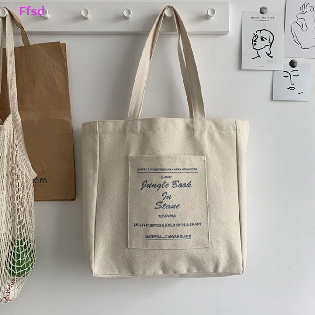 {Ffsd} Túi Xách Tote Đeo Vai Bằng Vải Bạt Cotton Sức Chứa Lớn Có Thể Tái Sử Dụng Cho Nữ * Bán Chạy