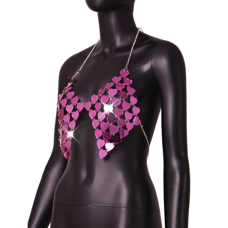 Áo Ngực Dạng Crop Top Cổ Chữ V Đính Kim Sa Hình Trái Tim Gợi Cảm Cho Nữ