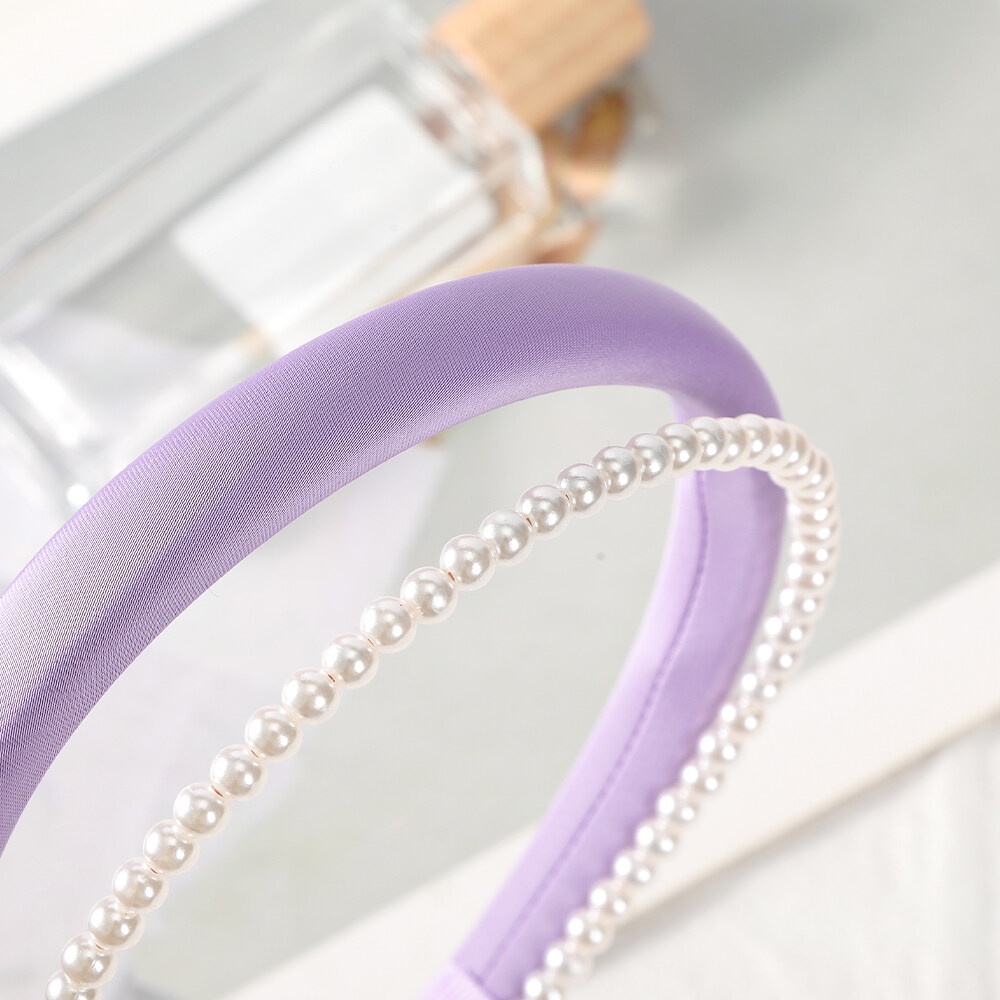 Băng Đô Cài Tóc Bằng Xốp Màu Trơn Đính Ngọc Trai Phong Cách Hàn Quốc Cổ Điển Thời Trang Cho Nữ