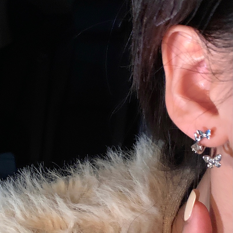 Khuyên Tai Hình Bướm Ba Chiều Bằng Bạc Cao Cấp Phong Cách Mới 2022