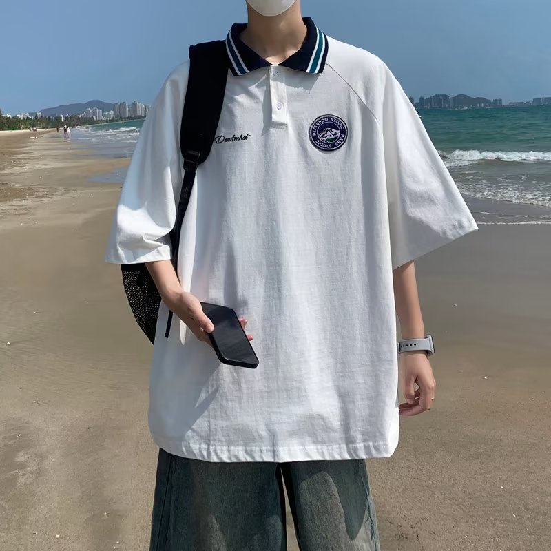 Áo Thun Polo Tay Ngắn Dáng Rộng Vải Cotton Thời Trang Cao Cấp Cho Nam