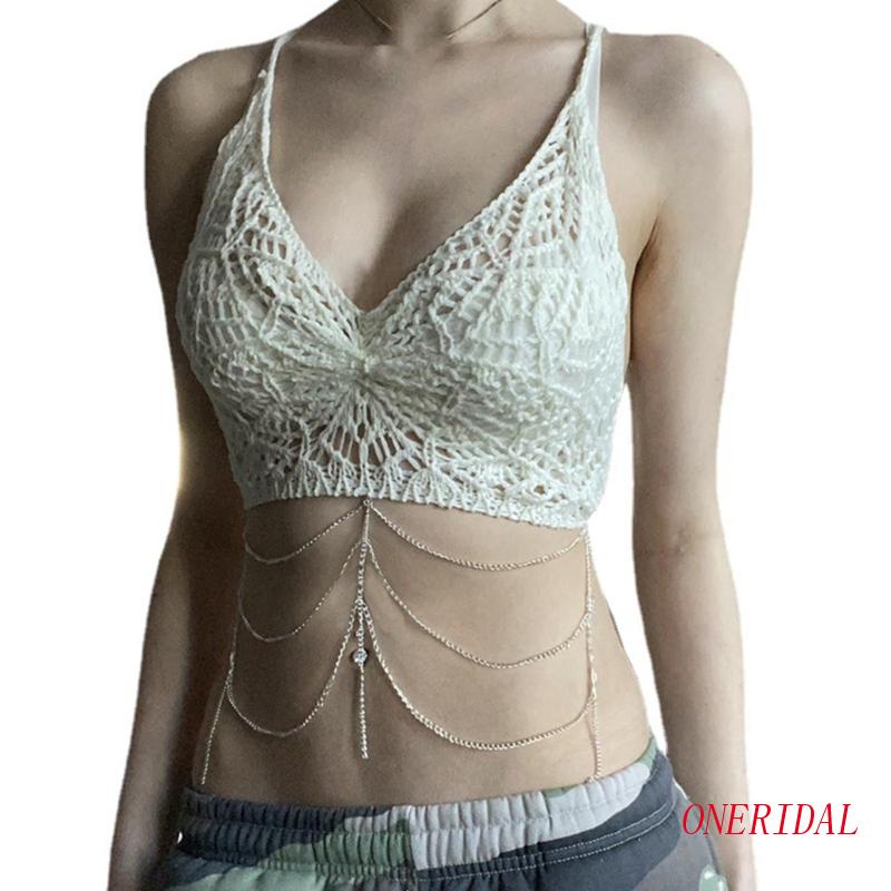 Áo Croptop Sát Nách Hở Lưng Màu Trơn Phối Dây Xích Kim Loại Cá Tính Cho Nữ