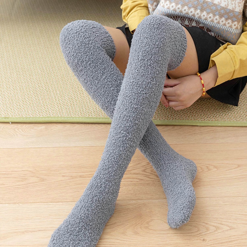1 Đôi Tất Lông Cừu San Hô Dày Dài Qua Gối Màu Trơn Giữ Ấm Mùa Thu Đông Phong Cách Nhật Bản Cho Nữ