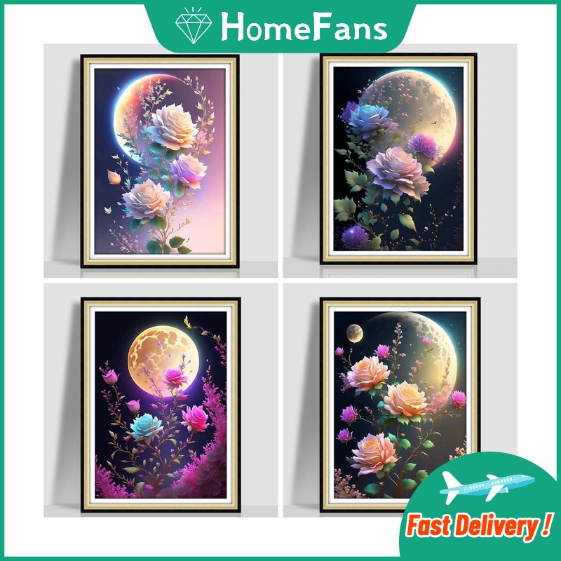 Bộ Tranh Đính Đá 5D Tự Làm 30x40cm / 40x50cm / 50x70cm Hình Hoa Hồng Trang Trí Phòng Ngủ