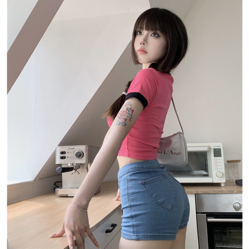 Áo Thun Tay Ngắn Cổ Tròn In Họa Tiết Hoạt Hình Phối Màu Độc Đáo Thời Trang Quyến Rũ Cho Nữ