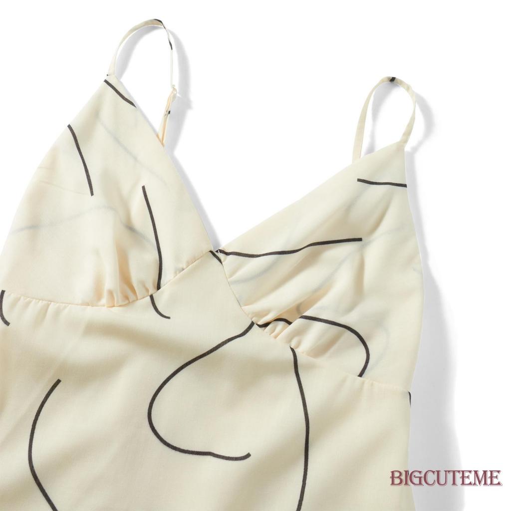 Đầm Dài Không Tay Cổ Chữ V In Họa Tiết Màu Mơ Thời Trang Xuân Hè Dành Cho Nữ