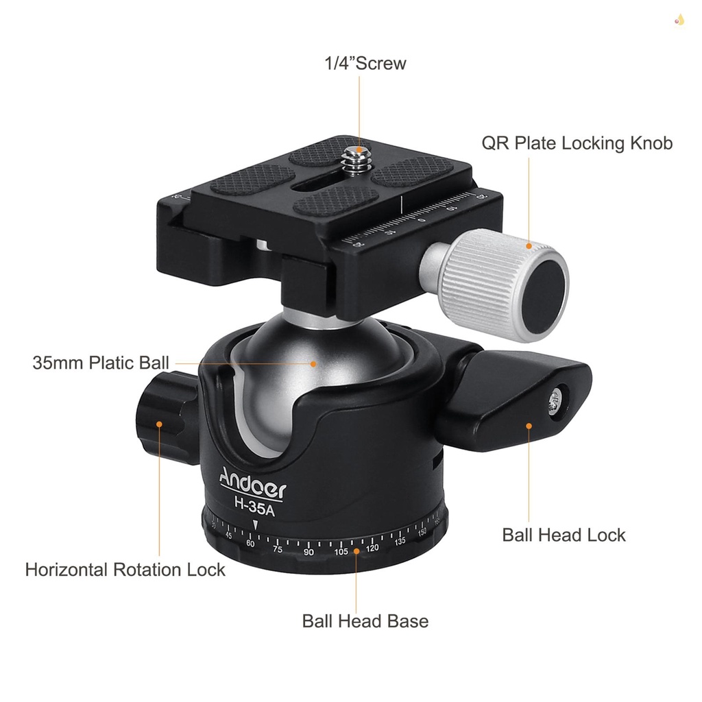 Đầu Nối Chân Máy Ảnh Andoer H-35A 15kg / 33lbs Chịu Lực Tốt Bằng Hợp Kim Nhôm
