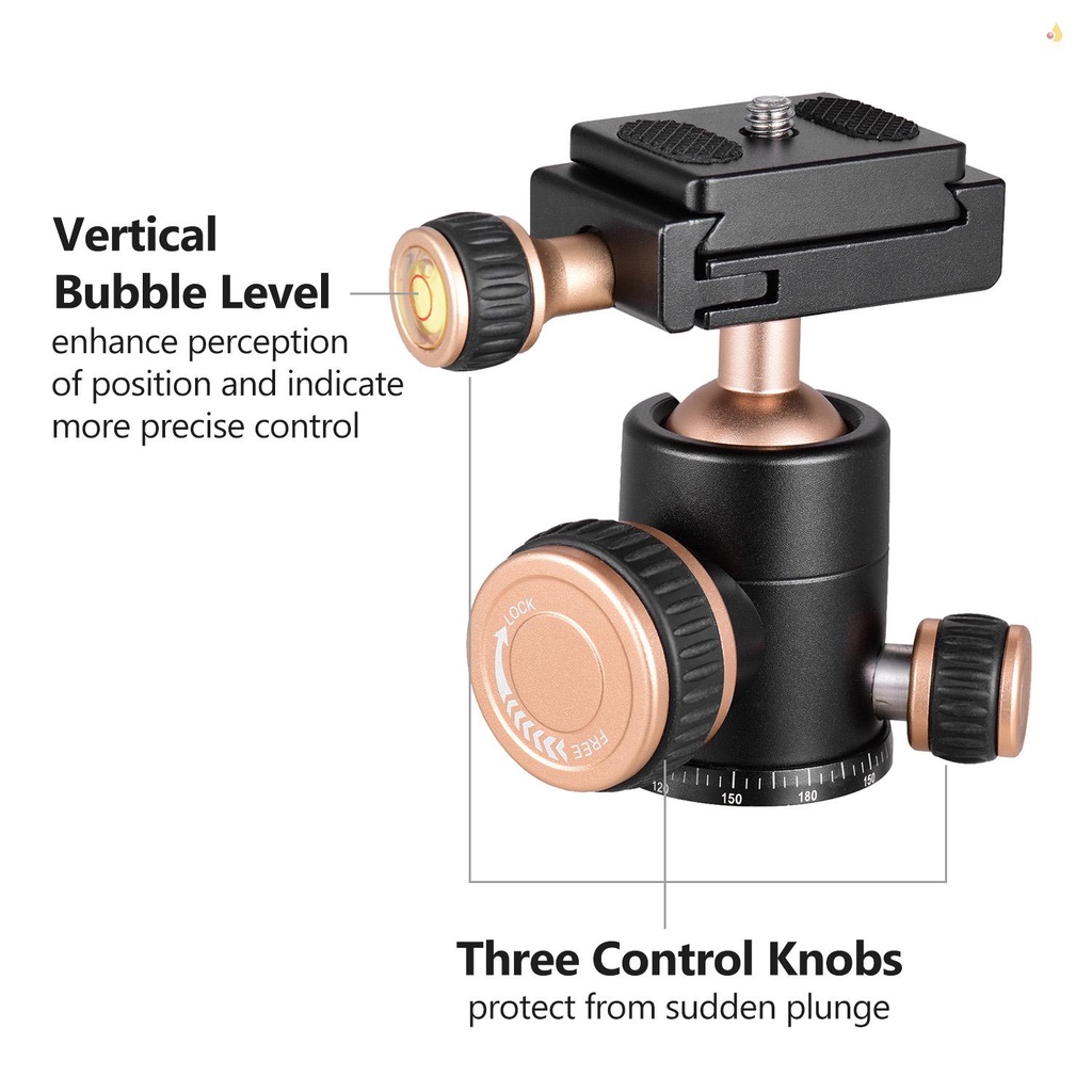 Chân Máy Ảnh Andoer Q30 CNC Bằng Hợp Kim Nhôm Chất Lượng Cao Đĩa Tháo Gỡ Nhanh 5KG Với Ốc 1 / 4 Inch Và Ốc Vít 3 / 8 Inches Xoay 360 Độ Cho Thông Minh