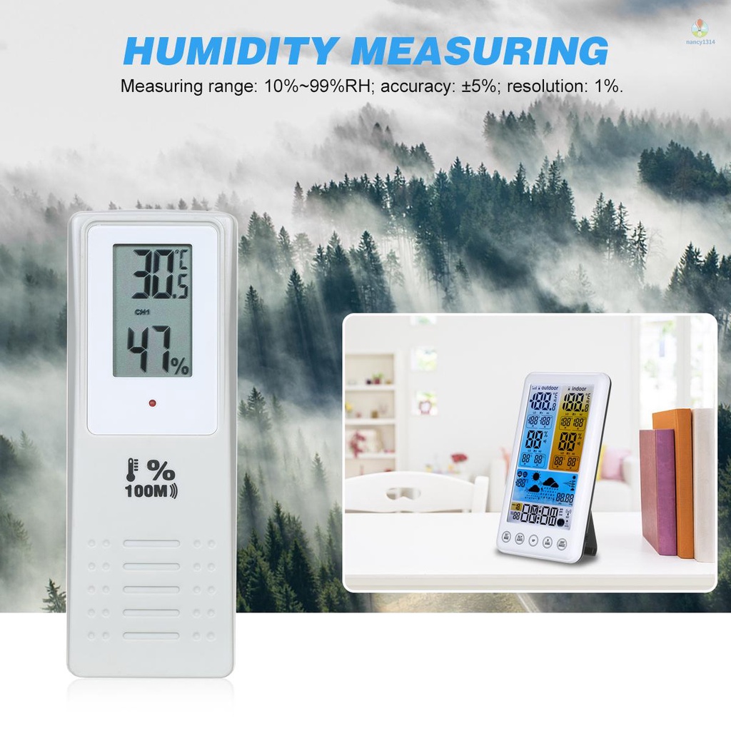 Trạm Thời Tiết RCC Không Dây Với Màn Hình LCD Màu Đo Nhiệt Độ Và Độ Ẩm Đa Năng Có Đèn Nền