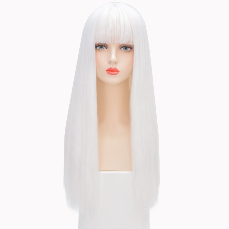 Bộ Tóc Giả Dài Thẳng Màu Trắng Nhám Phong Cách Lolita Cho Nữ jk