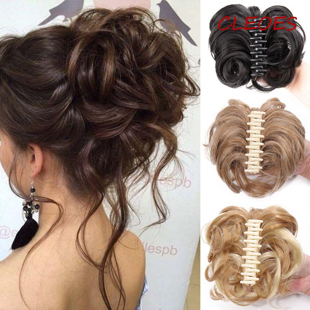 Búi Tóc Giả Xoăn Bằng Sợi Tổng Hợp Màu Đen Chất Lượng Cao Dành Cho Nữ