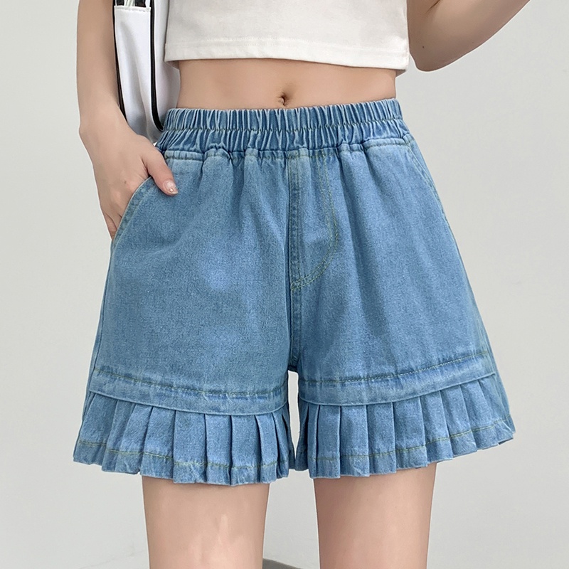 Quần Short jeans Lưng Cao Ống Rộng Phong Cách retro Thời Trang Cho Nữ