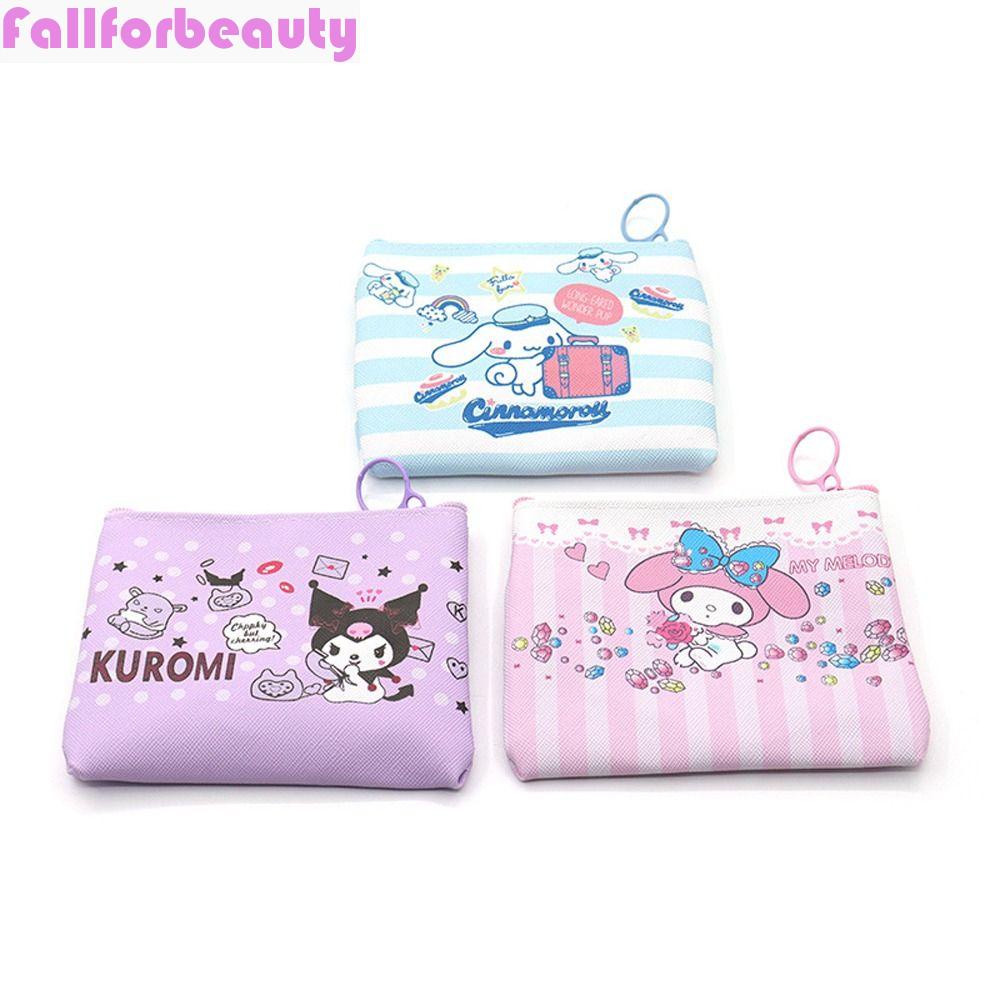 Fallforbeauty Túi Đựng Tiền Xu / Son Môi Bằng Da PU Họa Tiết Mèo Kitty Kẻ Sọc Đơn Giản Phong Cách Hàn Quốc Giá Đỡ