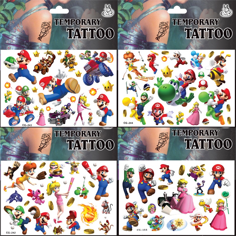 Miếng Dán Hình Xăm Tạm Thời Hình Super Mario / Công Chúa Yoshi