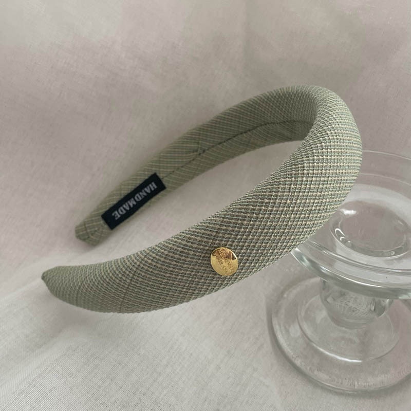 Băng Đô Cài Tóc Bằng Xốp Và Vải Kẻ Sọc Caro In Chữ Kim Loại Thời Trang Hàn Quốc