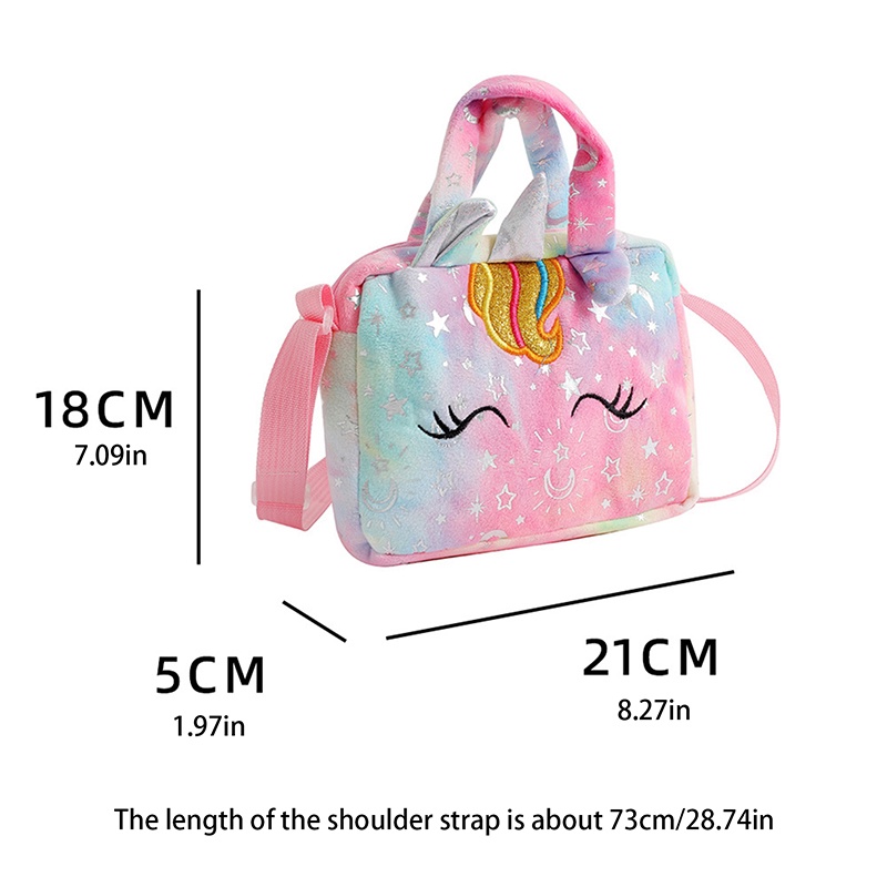 Túi Đeo Vai Hình Vuông Kiểu Hoạt Hình Kỳ Lân Nhồi Bông Xinh Xắn Cho Bé Gái