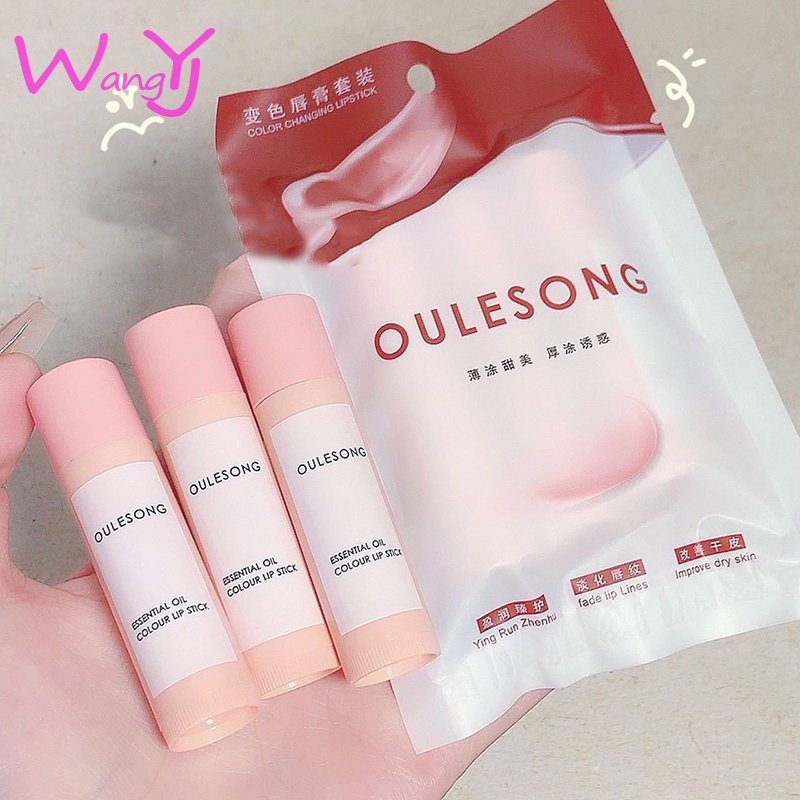 Bộ Ba Son Dưỡng Môi Thay Đổi Màu Sắc Chất Lượng Cao Oulesong