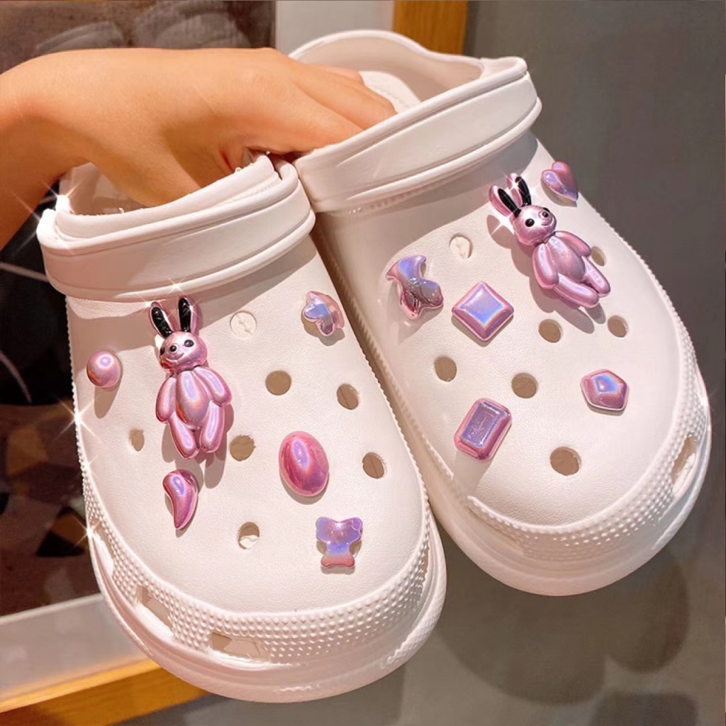 Jibbitz Phụ Kiện Khóa Giày Lỗ crocs Aurora Symphony Hình Gấu Violent Màu Tím DIY