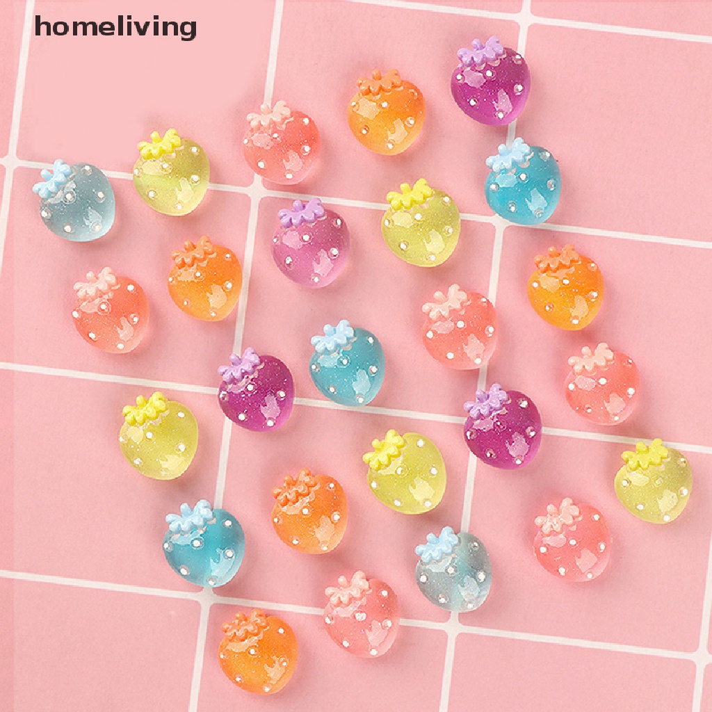 Bộ 5 Phụ Kiện Trang Trí Móng Tay Hình Trái Dâu 3D Mini Dạ Quang Xinh Xắn DIY