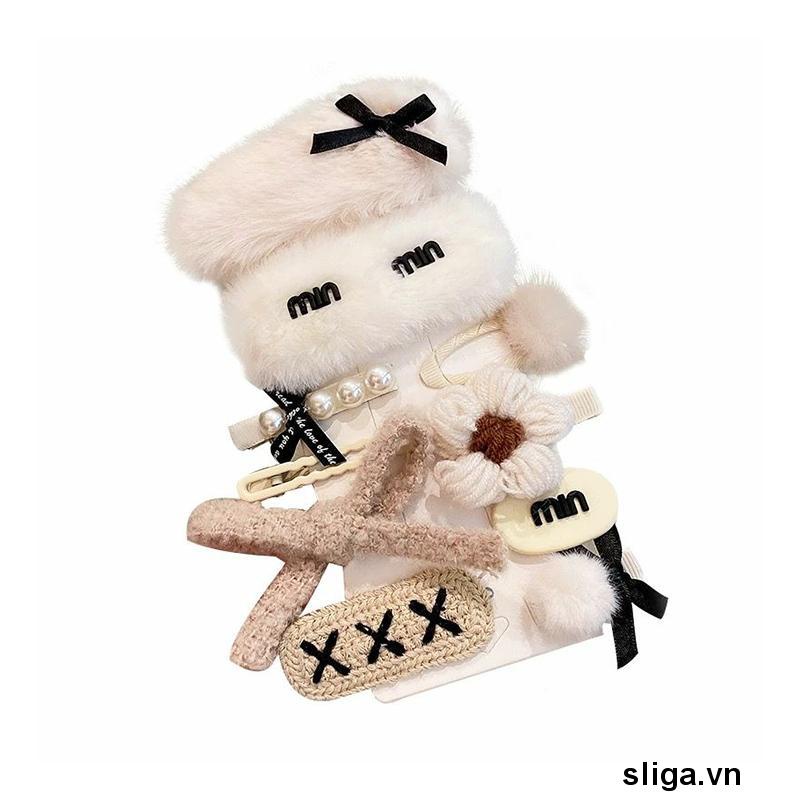 💌Bộ Kẹp Tóc Lông Nhung Đính Nơ Thời Trang Cao Cấp Cho Nữ