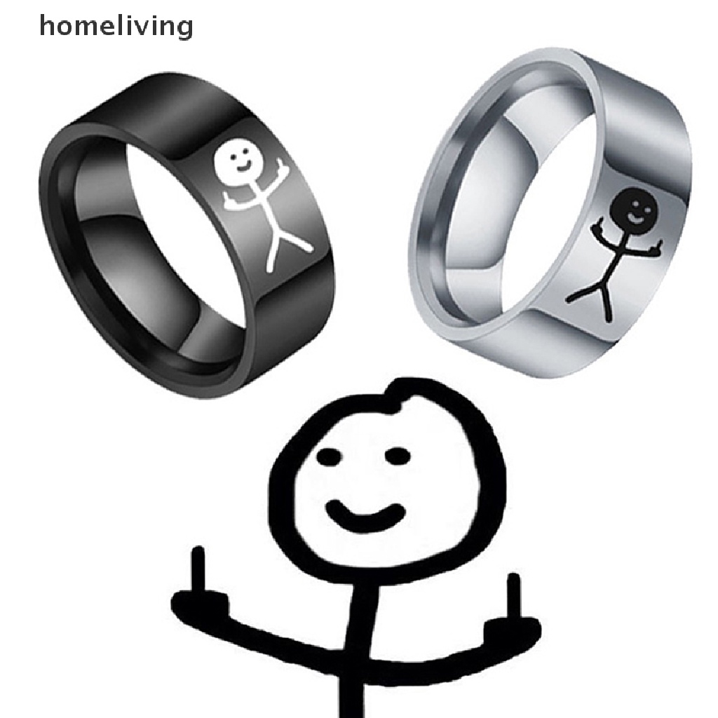 Nhẫn Thép Titan Mặt Giữa Vui Nhộn Đơn Giản Vui Nhộn Phong Cách Hip Hop Cho Cặp Đôi Mới