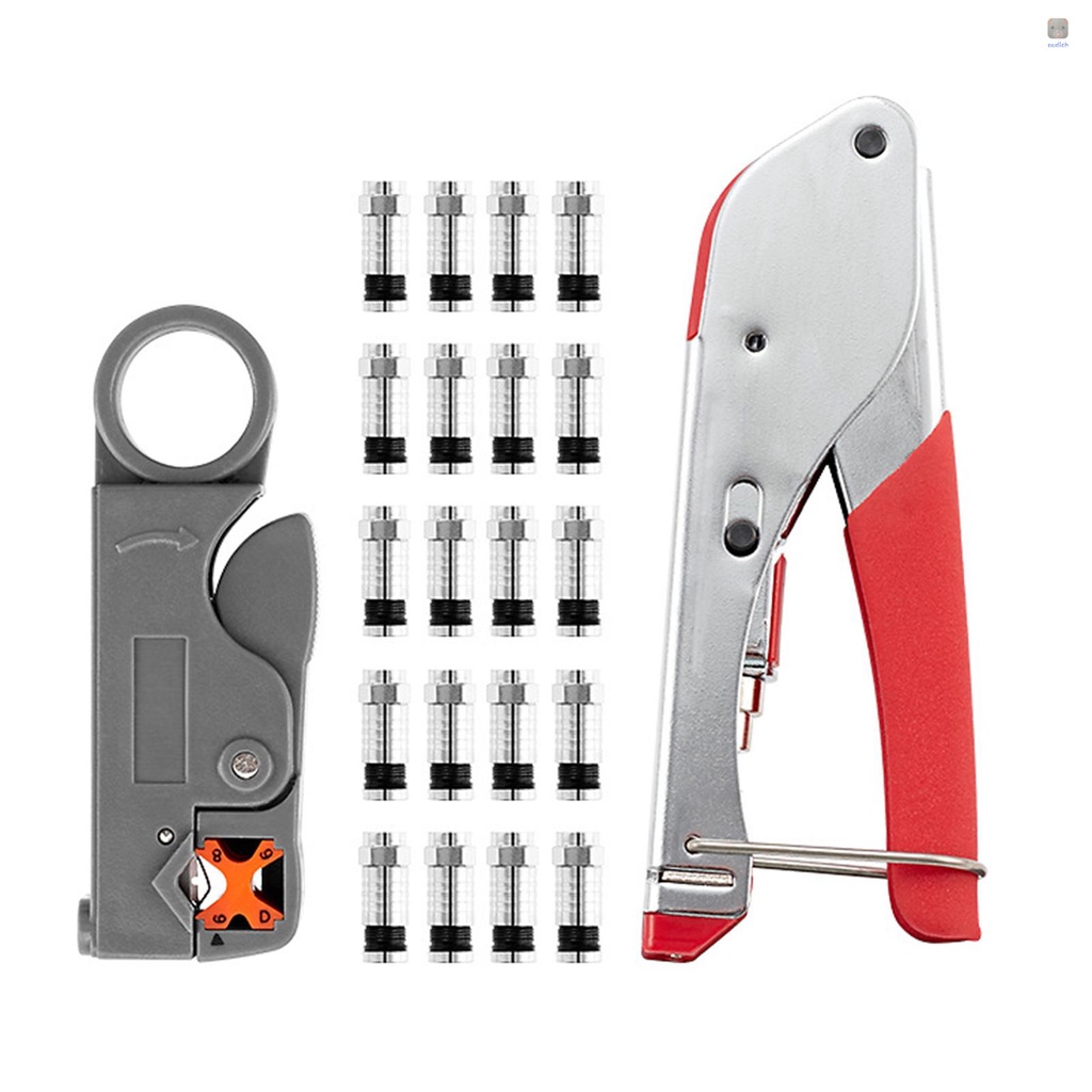 Bộ Kìm Cắt Dây Cáp Mạng Kèm 20 Đầu Nối Chữ F