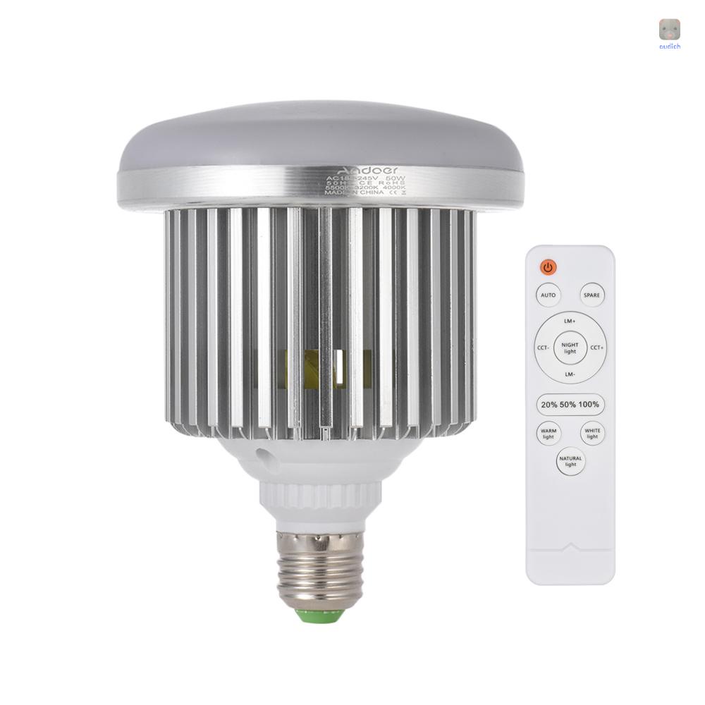 Bóng Đèn LED Andoer E27 50W 3200K ~ 5600K Ánh Sáng Trắng Điều Khiển Từ Xa AC185-245V