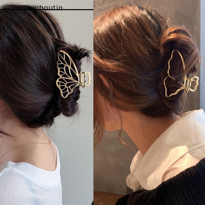 Kẹp Tóc Bướm Kim Loại Màu Vàng Thời Trang Thanh Lịch