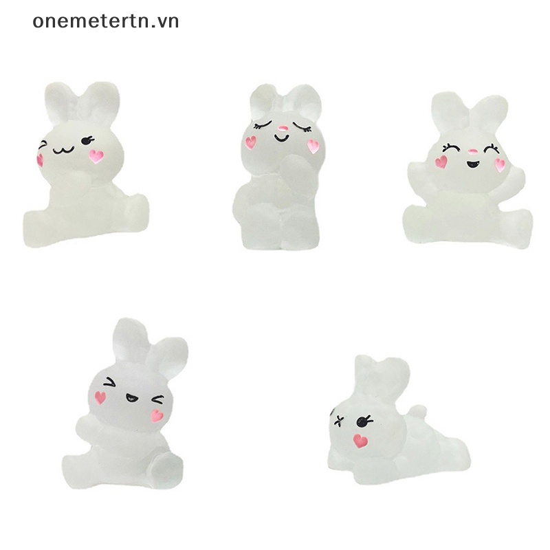 Onemetertn Set 5 Phụ Kiện Trang Trí Nghệ Thuật DIY Hình Chú Thỏ Màu Dạ Quang Bằng Nhựa Resin