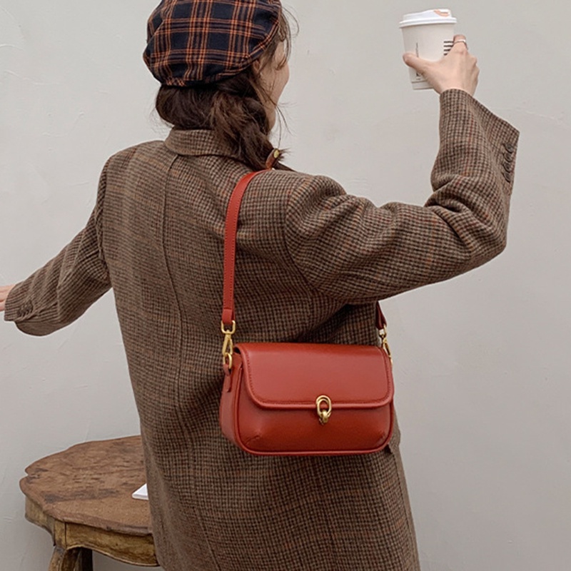 Ielgy Túi Xách baguette Thiết Kế Có Khóa Cài Phong Cách retro Cao Cấp Dành Cho Nữ