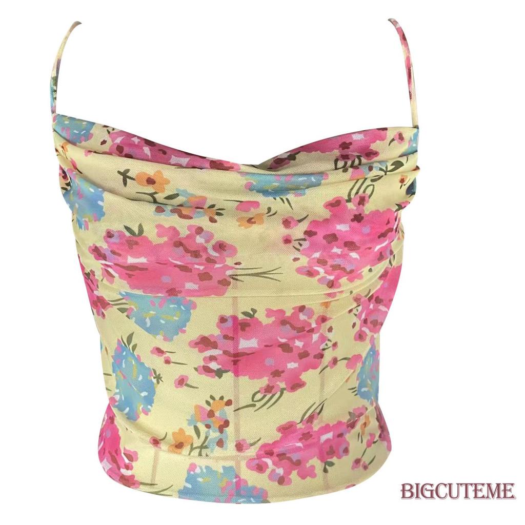 [] - Áo Hai Dây Hở Lưng Ôm Dáng Họa Tiết Hoa Mùa Hè Cho Nữ Đi Tiệc Câu Lạc Bộ