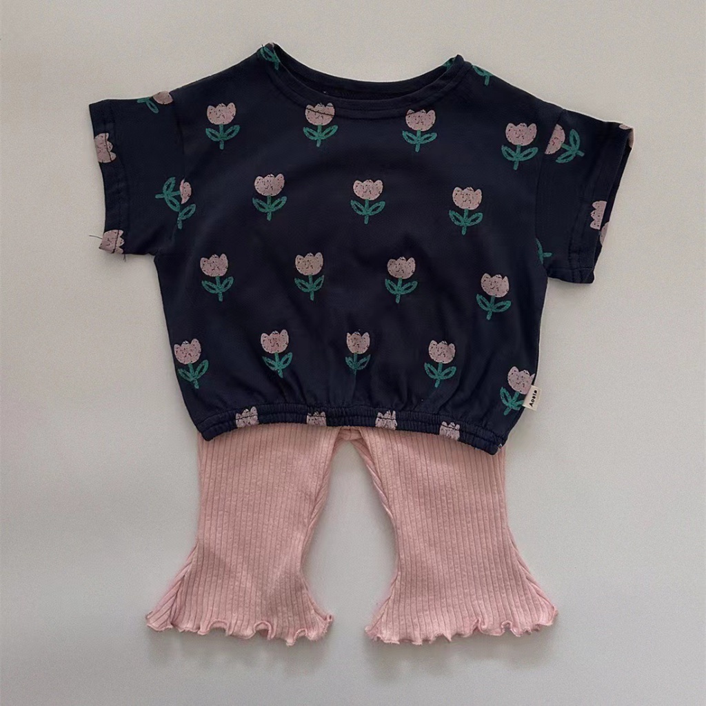 Quần Dài Ống Loe Màu Trơn Họa Tiết Kẻ Sọc Thời Trang Xuân Hè Cho Bé Gái