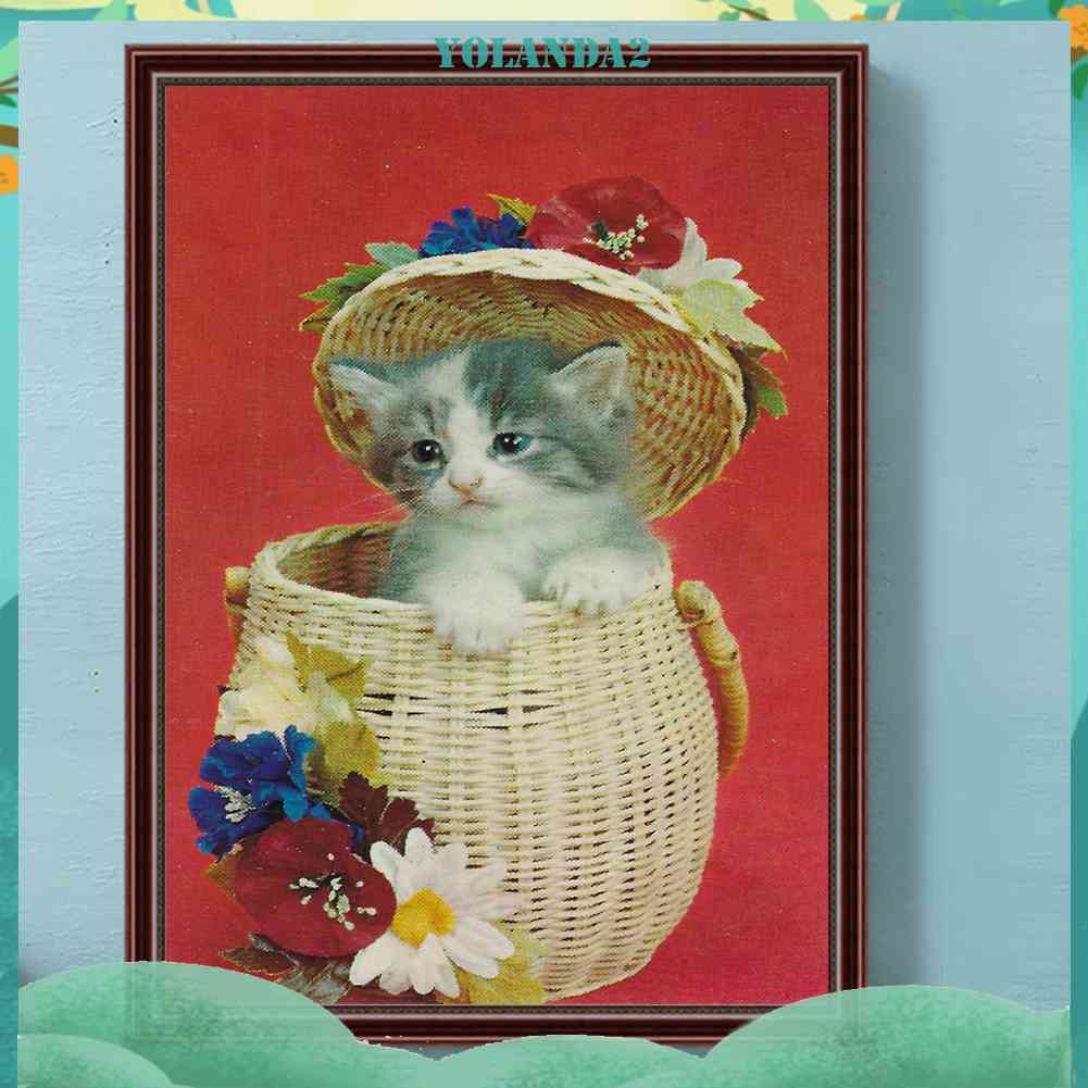 Tranh Đính Đá Kim Cương Toàn Bộ 5D DIY Hình Vẽ Mèo Trang Trí Nhà Cửa