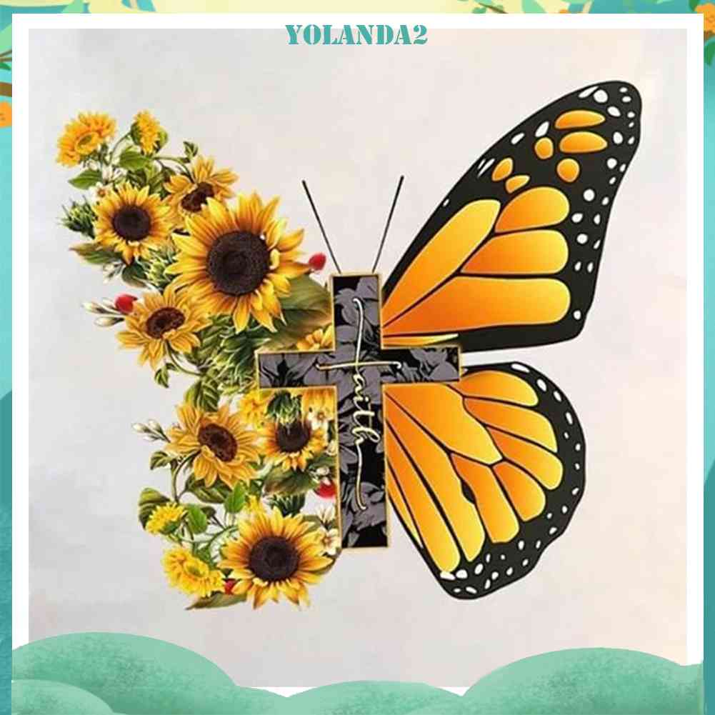 Tranh Đính Đá Kim Cương Toàn Bộ 5D DIY Hình Vẽ Hoa Hướng Dương Bướm