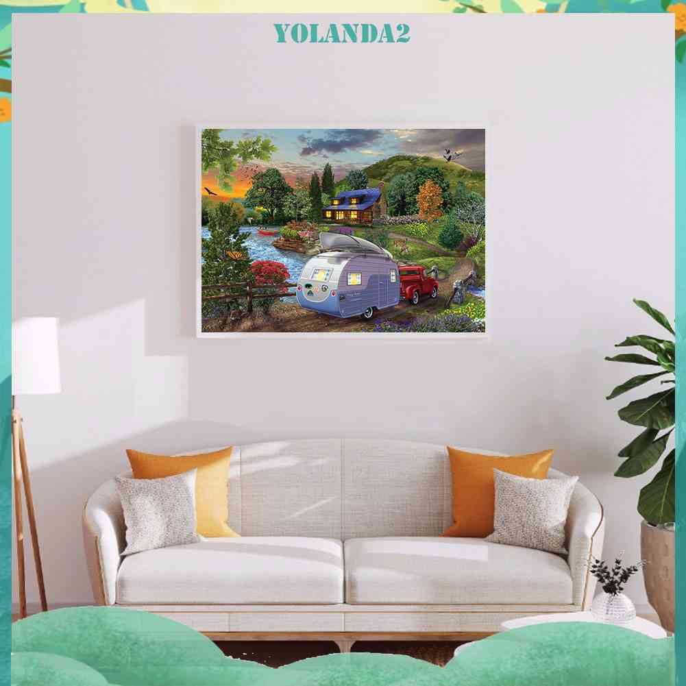 Bộ Tranh Đính Đá 5D Toàn Diện Họa Tiết Hồ Cắm Trại Độc Đáo DIY Dùng Trang Trí