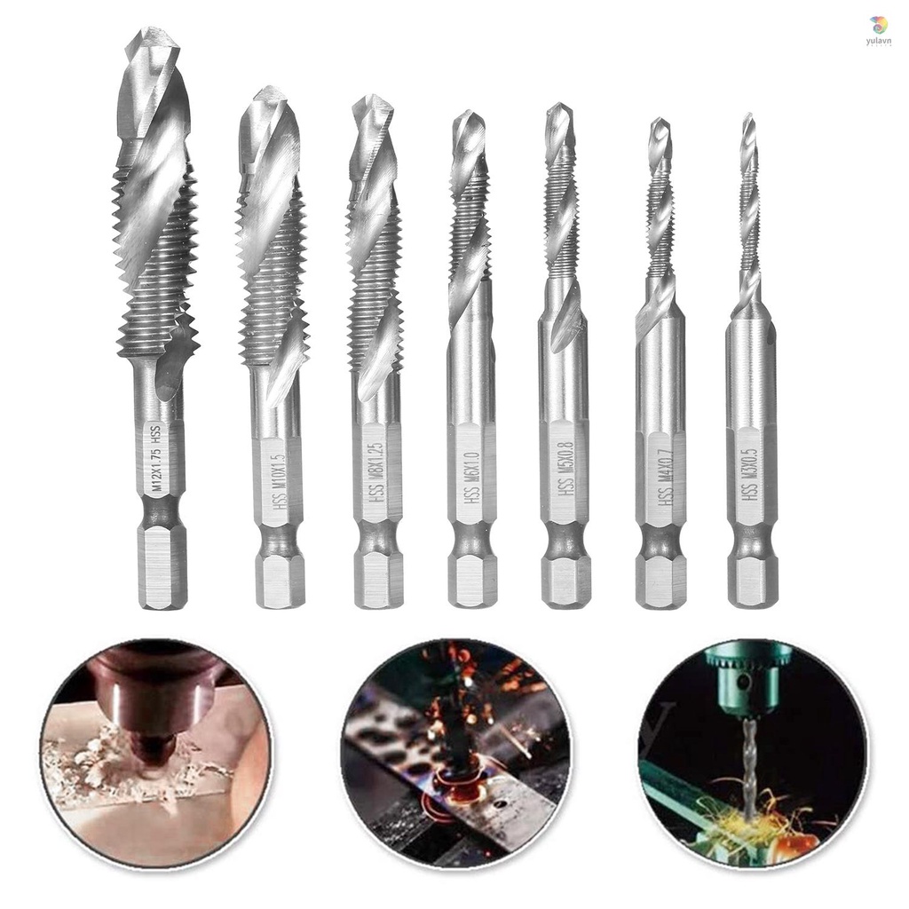 Bộ 7 Mũi Khoan Và Vít HSS M3-M12 Thay Đổi Nhanh 1 / 4in Tiện Lợi