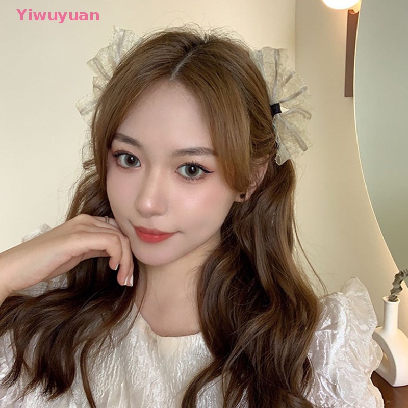 Bộ 2 Kẹp Tóc Hình Nơ Phối Ren Màu Đen / Be Thời Trang Dự Tiệc Cho Bạn Gái