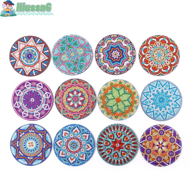 Bộ 12 Đế Lót Ly Họa Tiết Mandala Độc Đáo Diy