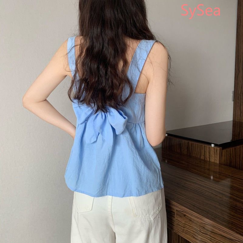 Áo Hai Dây Cổ Vuông Thắt Nơ Thời Trang Mùa Hè Cho Nữ