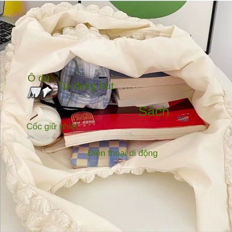 Túi Xách Đeo Vai Vải Canvas Xếp Ly Thiết Kế Dễ Thương Cho Nữ Sinh
