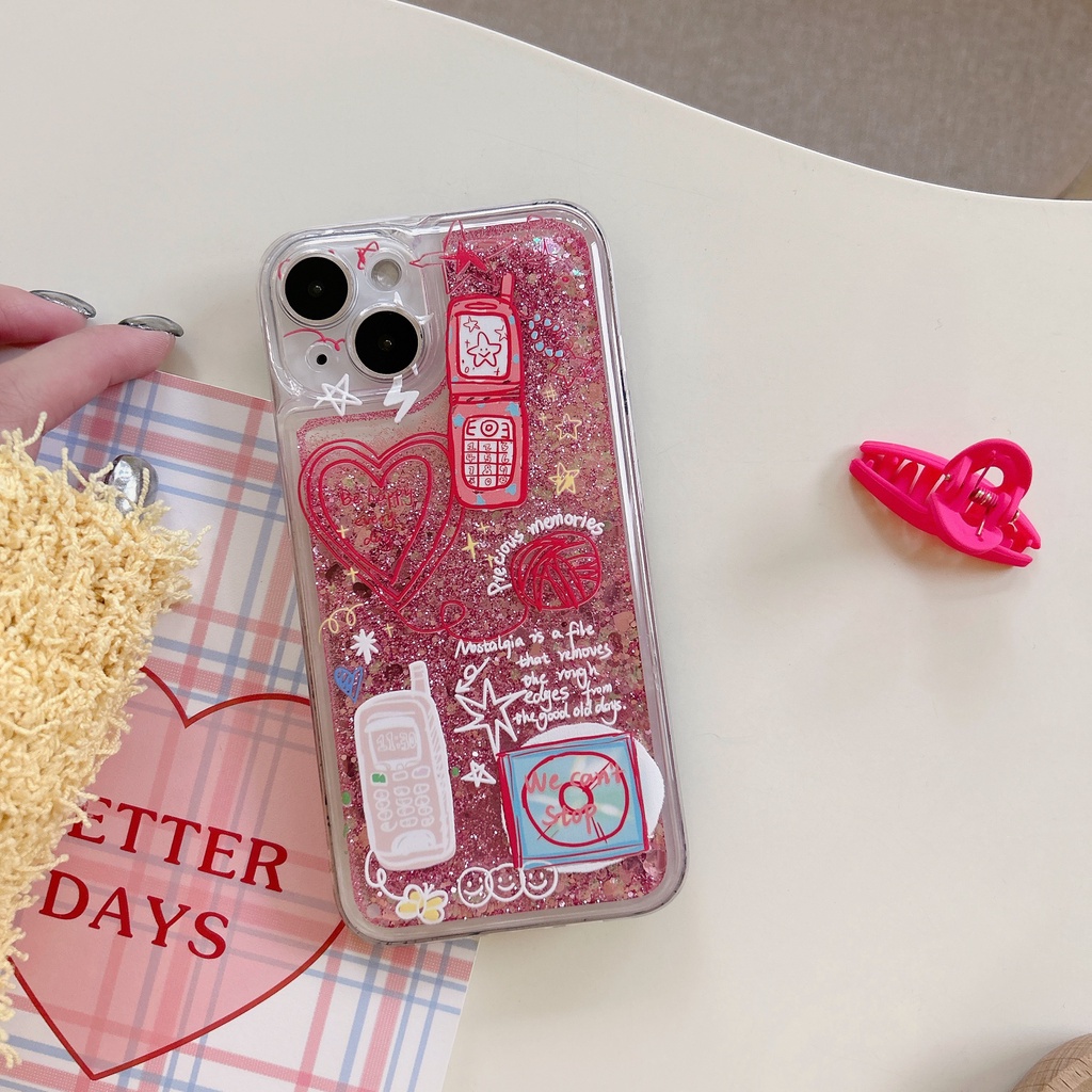 Ốp Điện Thoại TPU Dẻo Họa Tiết Hoạt Hình Có Nước Kim Tuyến Lấp Lánh Cho iPhone11 12 13 14 Pro Max