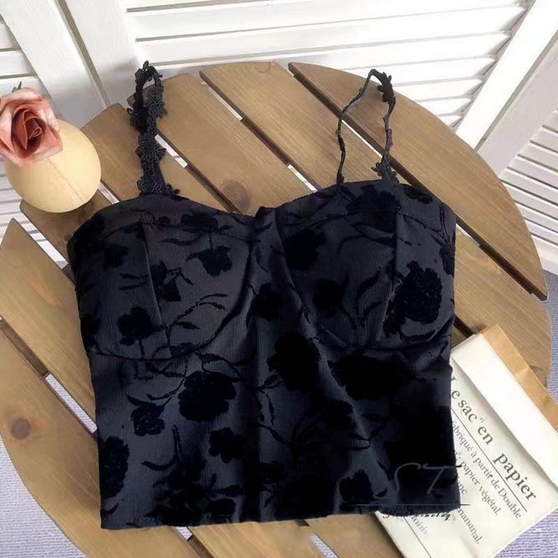Áo Croptop Hai Dây In Họa Tiết Hoa Có Miếng Đệm Ngực CY03 Cho Nữ