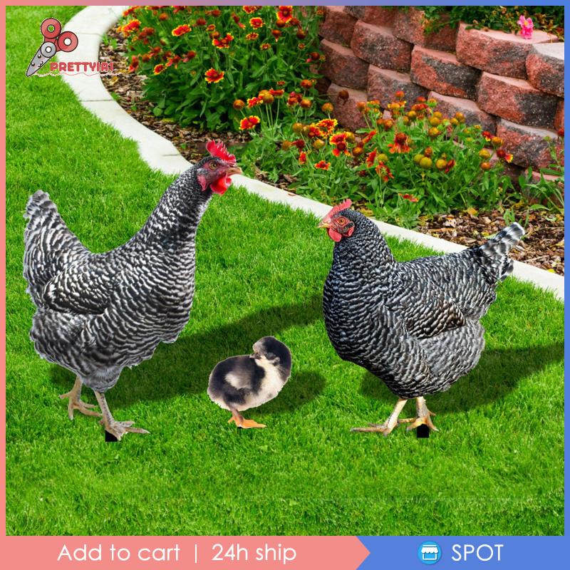 1 [Prettyia] 3 Bức Tượng Gà Con Trang Trí Lối Đi Sân Vườn