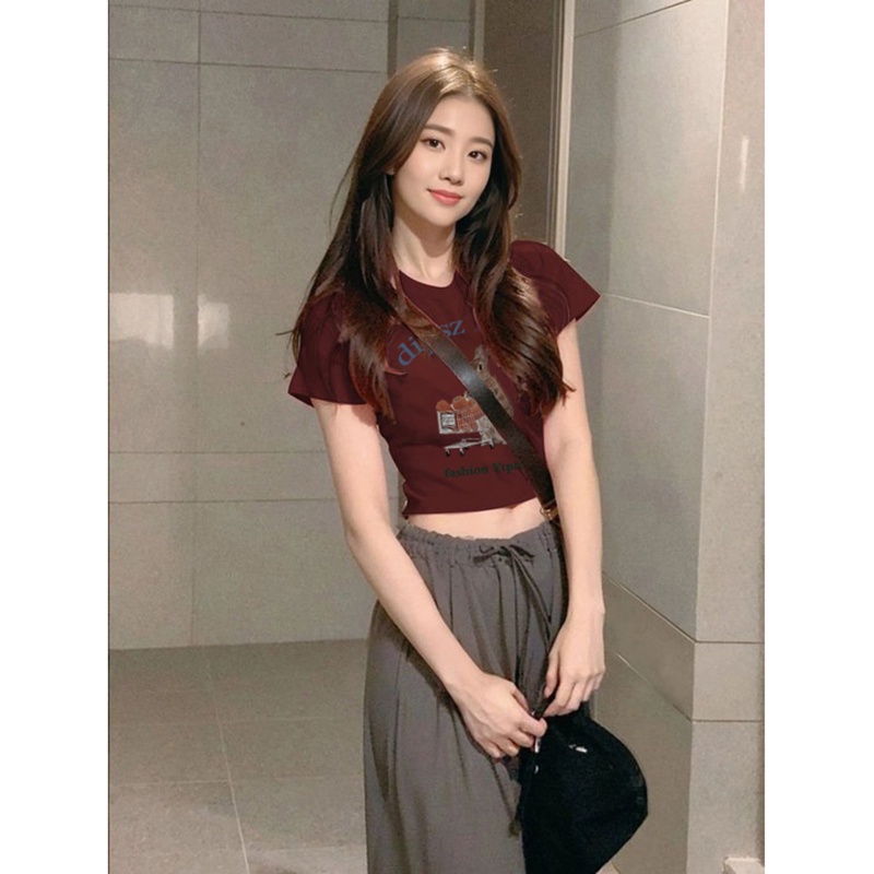 NRVP Áo Thun 100% Cotton Tay Ngắn Cổ Tròn In Họa Tiết Phong Cách Hàn Quốc Mới Cho Nữ